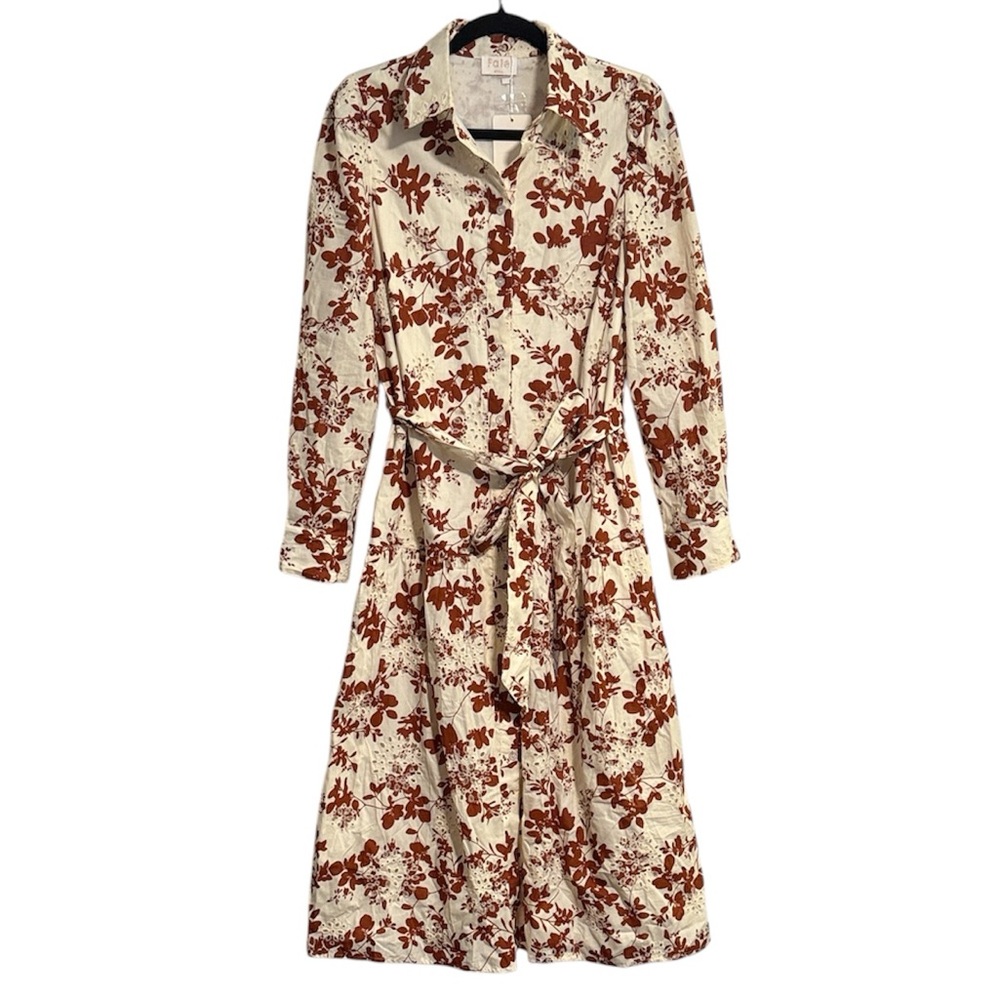 Fate Cream and Brown Floral Eyelet Detail Midi Dress NWT